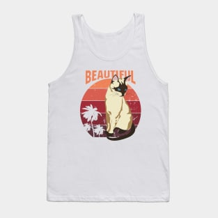 beautiful siamese cat at retro sunset Tank Top